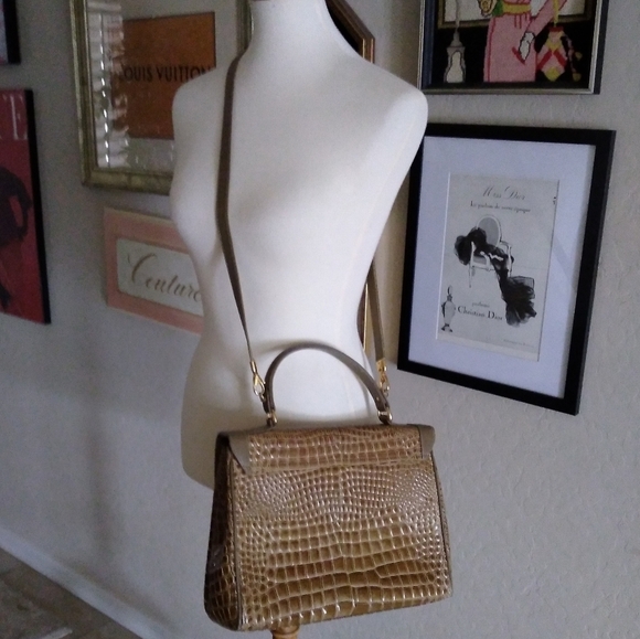 Vintage - Due Fratelli Brown Leather Crocodile‎ Satchel - Picture 4 of 6